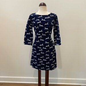 Boden Blue Corduroy Dress with White Bunnies Womens Size 4